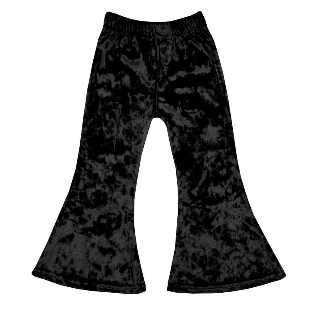 Black Crushed Velvet Little Girl's Bell Bottoms